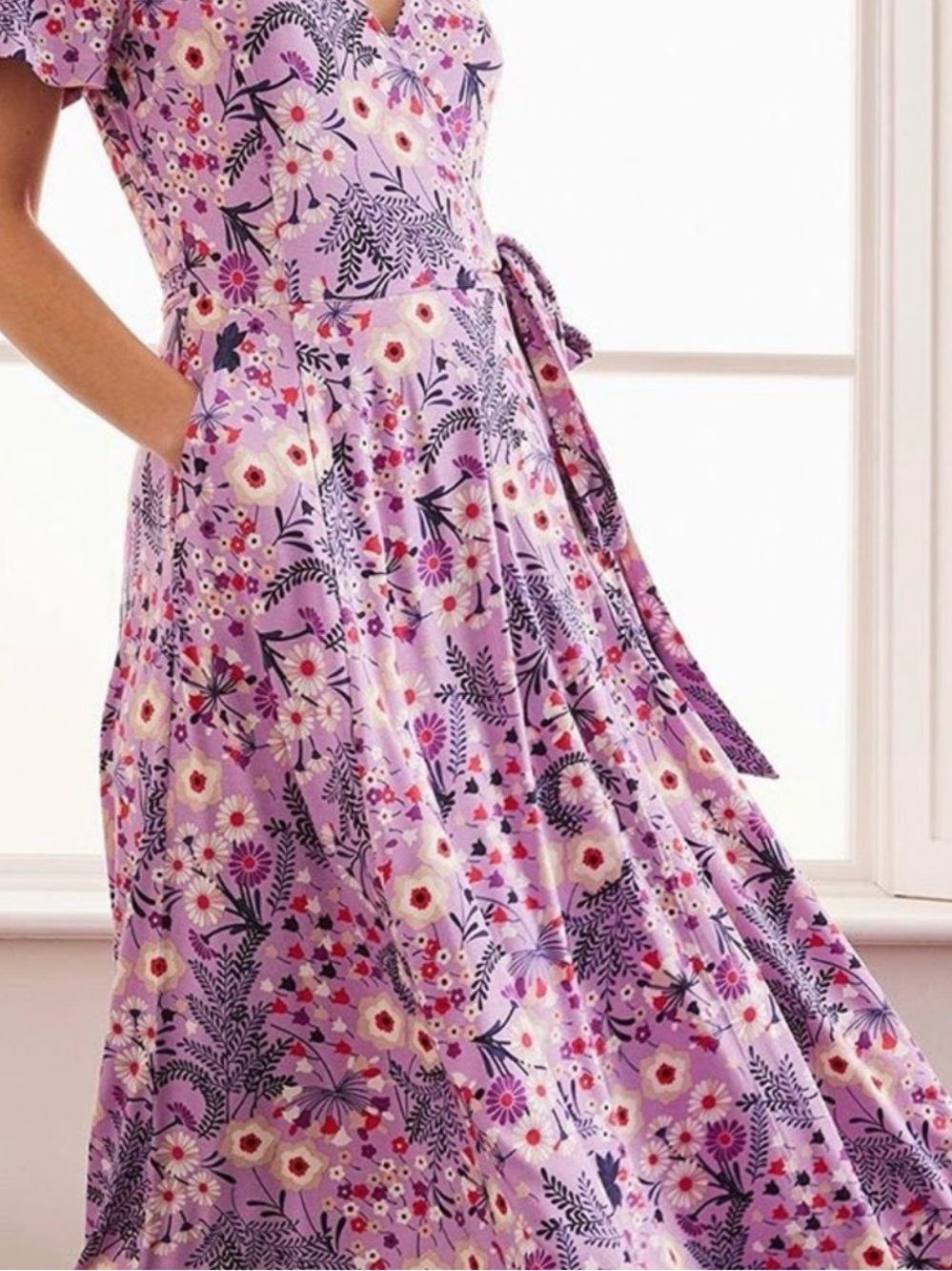 Boden Cassia Jersey Midi Floral Purple Wrap Dress in Size 12 - Picture 2 of 11